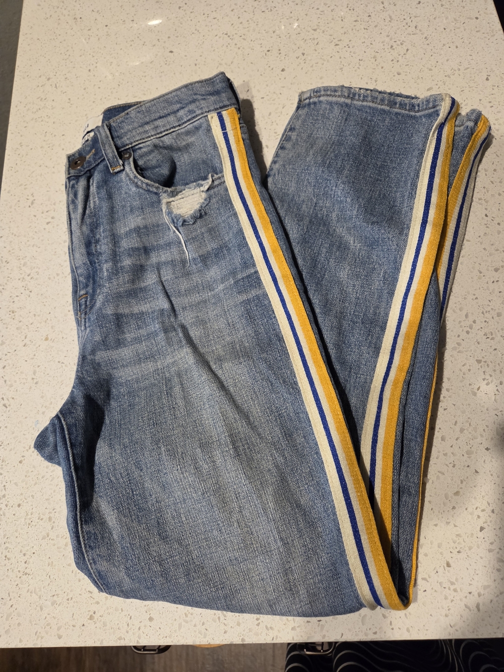Light Blue Women's Jeans with Yellow & Blue Side Stripe